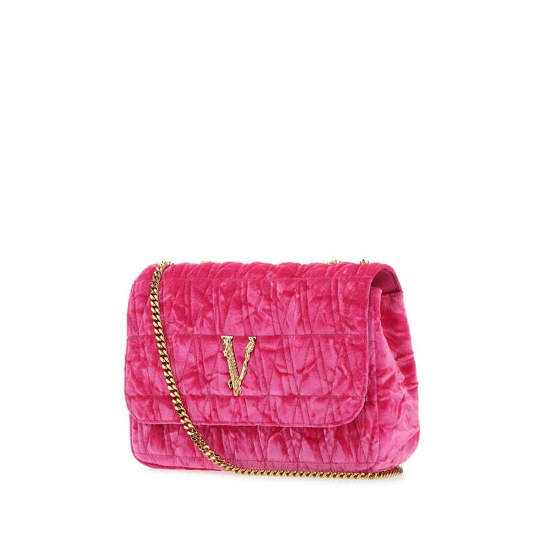 Versace Woman Fuchsia Velvet Virtus Shoulder Bag 