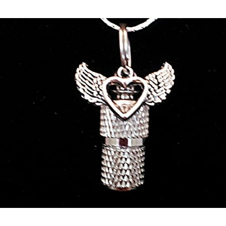 - Classic Mini Silver Personal CREMATION URN Keepsake w/Winged Open Heart - Includes Velvet Pouch & Fill Kit