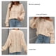 thumbnail image 5 of Jersey de manga larga abombada con cuello redondo para mujer, suéter holgado elegante de Color puro, suéter de punto con Cable hueco, color albaricoque XL, 5 of 6