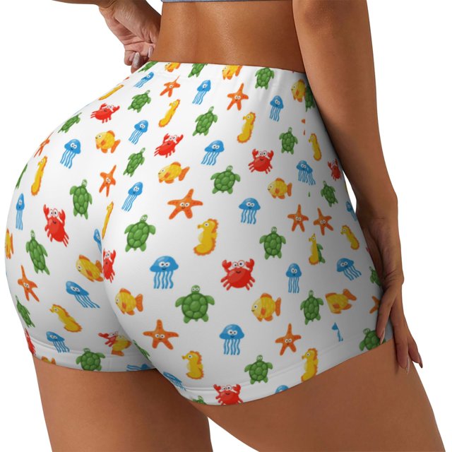 Balery Undersea Animals Pantalones cortos de entrenamiento estampados para mujer, sin costuras, ajustados, para gimnasio, yoga, correr, deportes, ejercicio activo, fitness.-X-Large