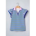 thumbnail image 2 of TinyCribz Women's Blue Striped Polo Blouse – V Neck Contrast Trim Short Sleeve Casual Top for Summer 2XL, 2 of 9
