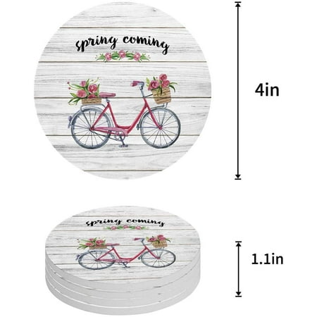 

ZHANZZK Spring Bicycle and Flower on Wooden Grain Set of 8 Round Coaster for Drinks Absorbent Ceramic Stone Coasters Cup Mat with Cork Base for Home Kitchen Room Coffee Table Bar Decor
