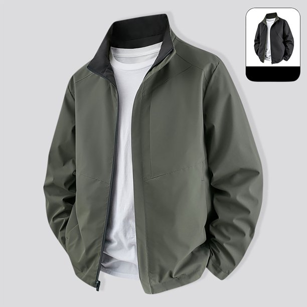 Blusa y camisa de manga larga con cuello alto para hombre, color liso, manga larga, cuello alto, chaqueta informal de doble cara con bolsillo, chaqueta de poliéster para hombre