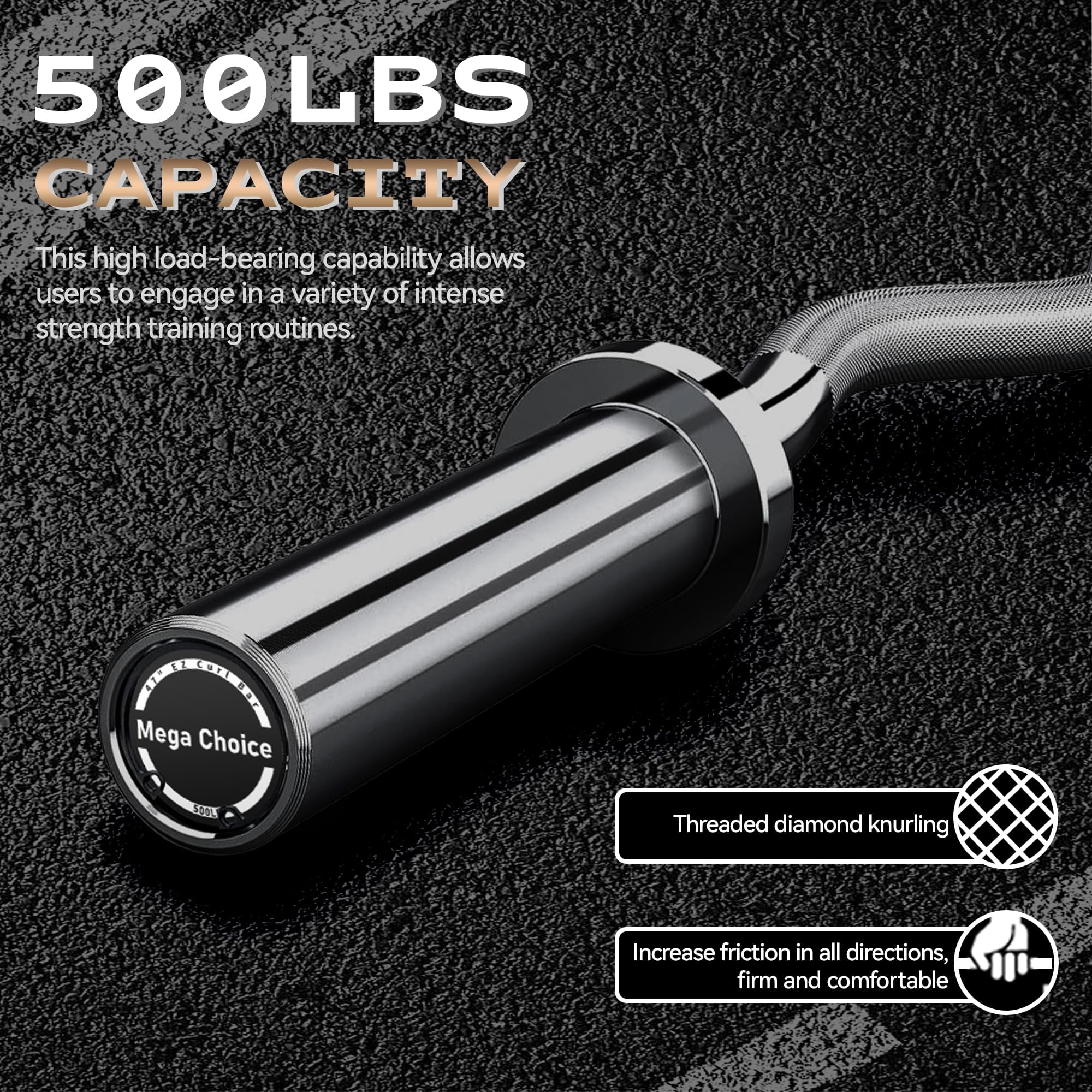 47" EZ Curl Barbell Bar, 500lb Capacity EZ Curl Bar for Weight Lifting, Biceps, triceps, Back/Leg Muscle Group exercise,Chrome Curling Bar Fit 2” Standard Weights - 2 Spring Collars