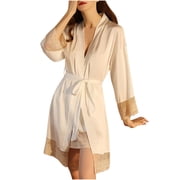 Kaemgyyd Sleepwear for Women Satin Silk V Neck Long Sleeve Bridal Party Robe Soft Cozy Lace Trim Bridesmaid Bathrobe