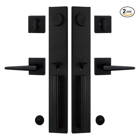 Double Door Handlset for Front Door in Matte Black (Keyed Entry Handle and Dummy Hanlset Set),MDHST2016DB-DOUBLE