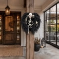 thumbnail image 4 of Halloween Black Foliage Skeleton Wreath, Spooky Front Door Wreath with Large Skull Head & Multiple Full Body Skeletons, Creepy Gothic Hanging Wreath Decor for Home Porch Wall Party, 4 of 6