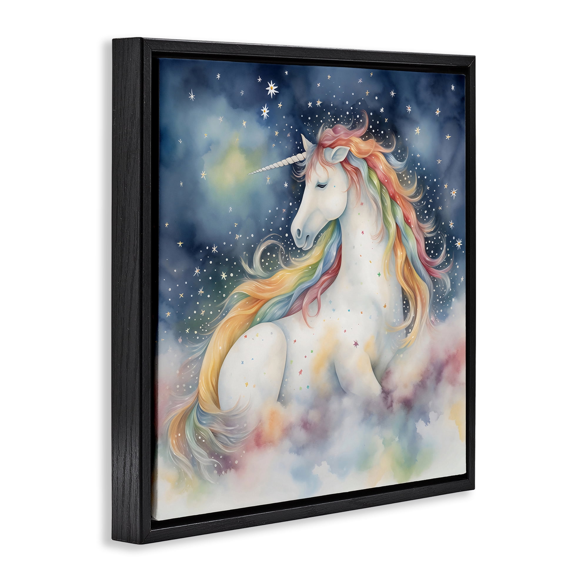 Stupell Industries Unicorn Floating on the Clouds Black Framed Floater Canvas Wall Art, design by Creative Studio