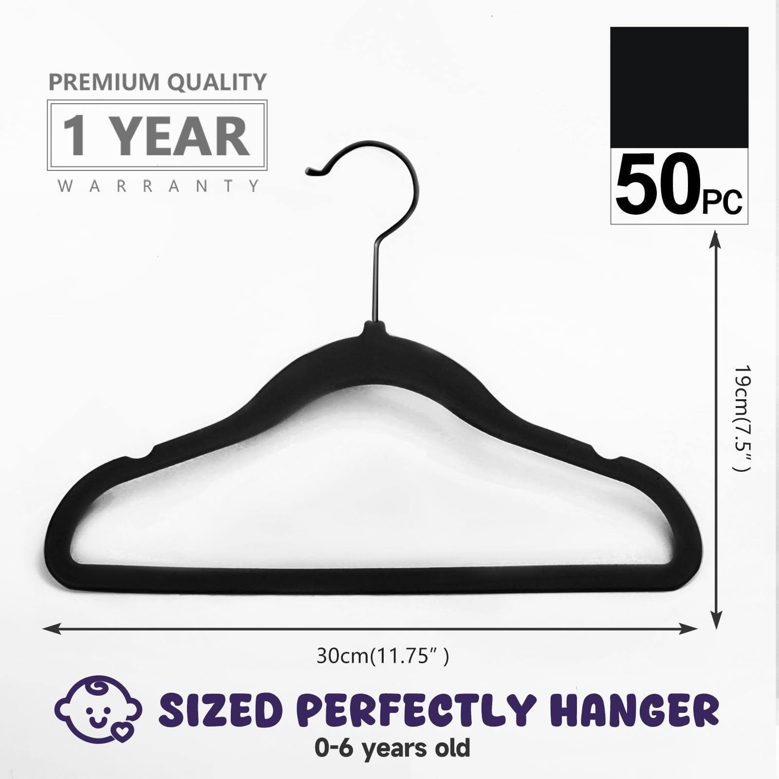 Hangers Non-slip & 11.8 Inch For Clothes Pack Of 50(black/black)