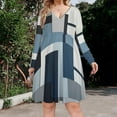 thumbnail image 2 of Geometric Modern Art Blue Gray Black White Long Sleeve Dresses For Women Vintage Elegant Party Dress Oversized V-neck Dress S-8XL, 2 of 7