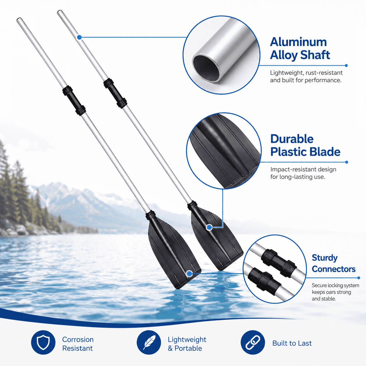 2 Pcs Kayak Paddles, Lightweight Detachable Paddle Set, 3 Assembly Options, for Kayaking, Canoeing, Fishing & Boating