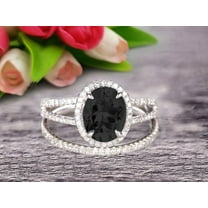 2.75 Carat Black Diamond Moissanite Oval Shape With Split Shank Halo Design Engagement Ring 10k White Gold