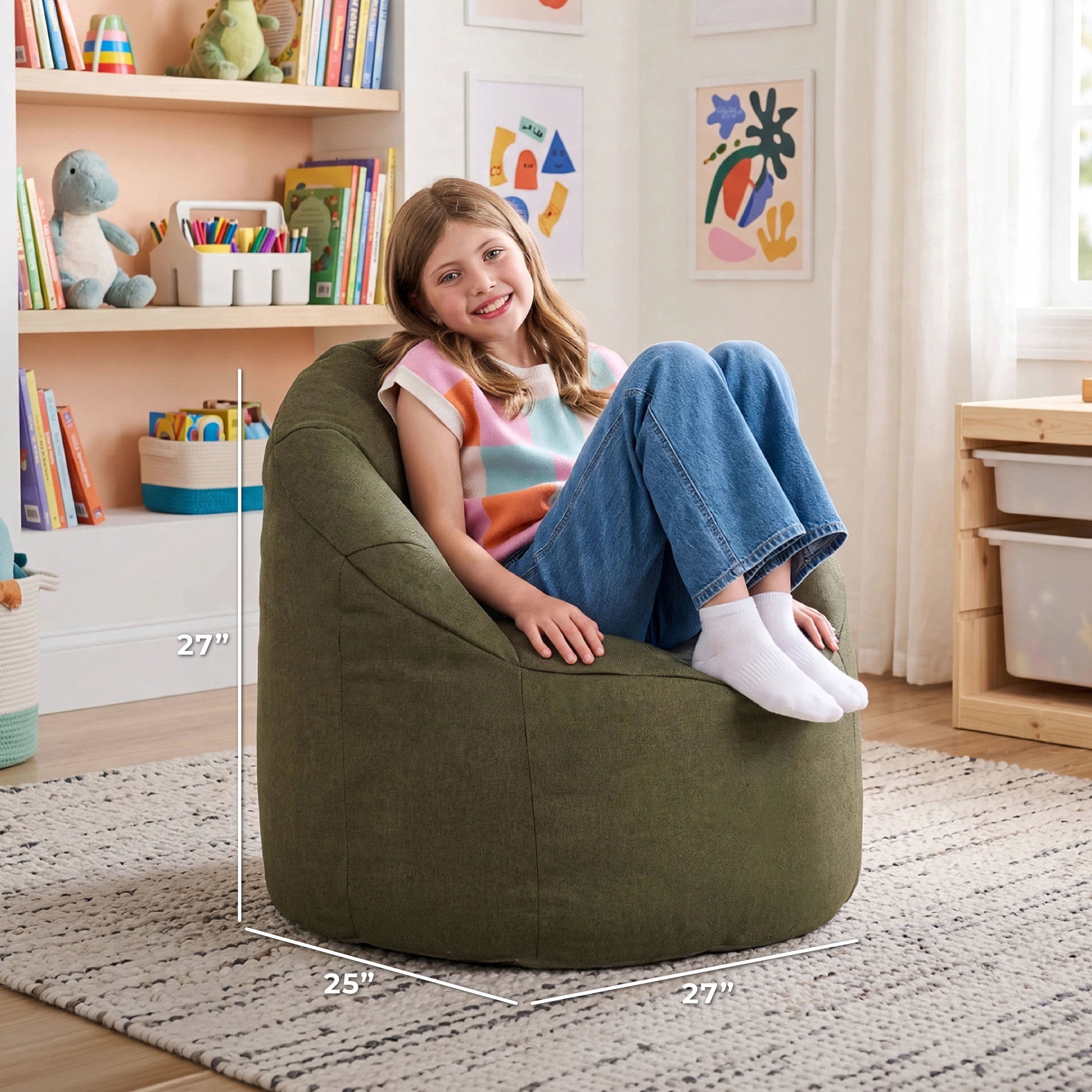 Big Joe Milano Lightweight Kids Bean Bag Chair, Dark Olive