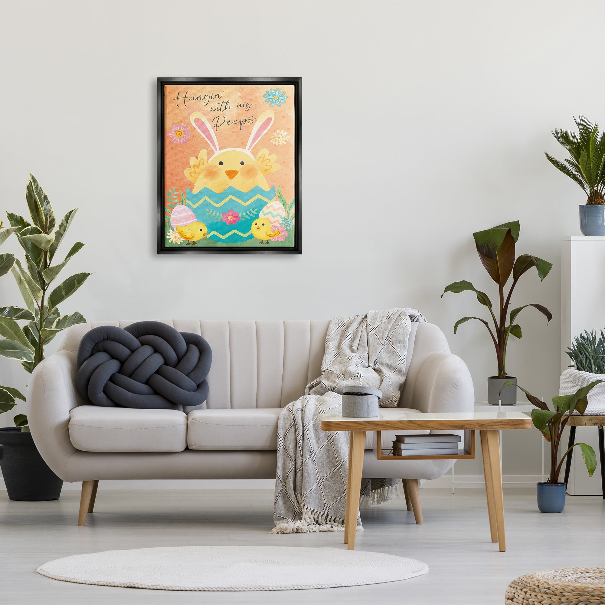 Hangin' With My Peeps Easter Egg Chicks Black Floating Frame Canvas Art, 25 x 31, By Nicole DeCamp