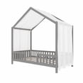 thumbnail image 4 of Cama de piso Montessori con toldo, Marco completo de cama para niños, Casa forma niños cama marco con barandillas altas, Cama de niños de madera con techo, 4 of 5