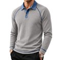 thumbnail image 2 of Mens Long Sleeve Polo Shirts Fashion Casual Raglan Button Polo Tee Collared Golf Shirt, L, 2 of 6