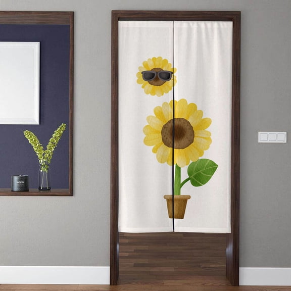 Green Botanical Noren Door Curtains, Modern minimalist sunflower Doorway Curtains, for Kitchen Partition Bedroom Door Privacy Decor