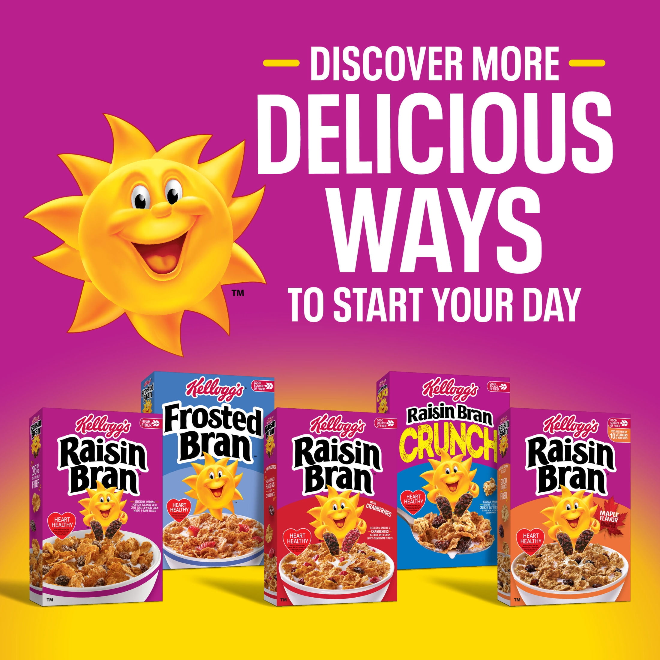 (8 pack) Kellogg’s Raisin Bran Breakfast Cereal, High Fiber, 28g Whole Grain, Mega Size, 29.5 oz