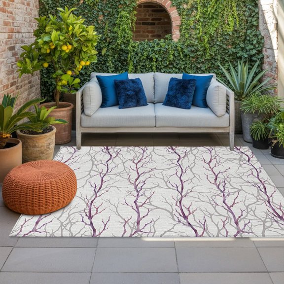 Outdoor Rug, Country Purple Gray Tree Branch Indoor Area Rug Outdoor Carpet RV Camping Rugs 4x6ft Vintage Forest Plant Outside Mat for Patio Picnic Porch Deck Balcony Backyard