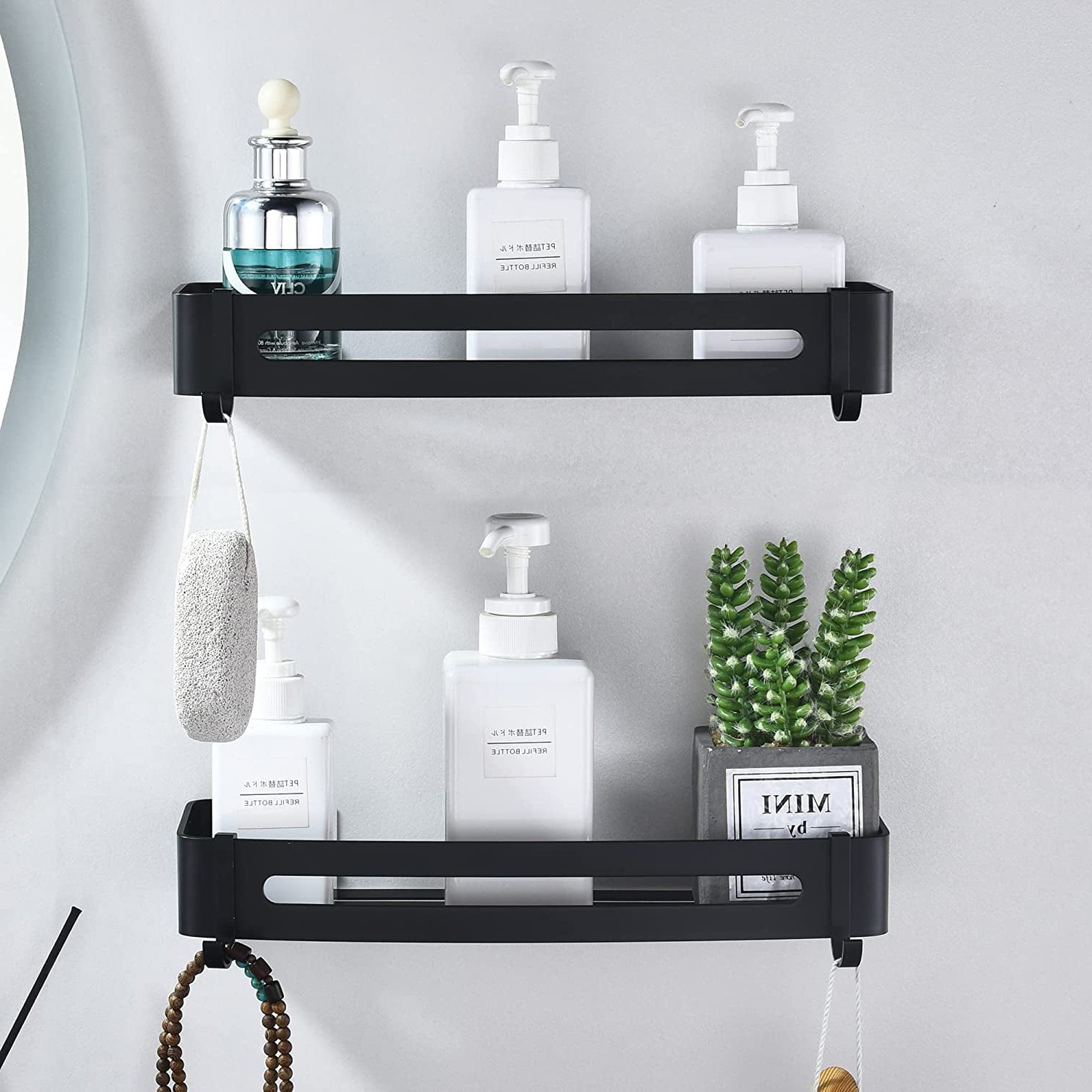 Durable, Not Rusty, Shower Shelf Black Bathroom Shelf Without Drilling