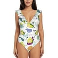 thumbnail image 2 of Yiaed Orange Green Avocado Print Women's Ruffled One Piece Swimsuit V Neck Swimwear Slimming Monokini for Woman-Large, 2 of 8