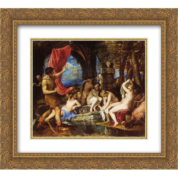 Titian 2x Matted 22x20 Gold Ornate Framed Art Print 'Diana and Actaeon'