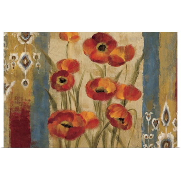 Great BIG Canvas | "Ikat Floral Tapestry" Art Print - 48x32