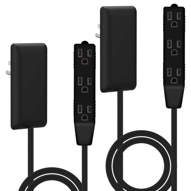 Extensor de salida de cara plana LIDER con 3 receptáculos, enchufe de placa de pared ultrafino con extensor de cable y regleta de 3 salidas