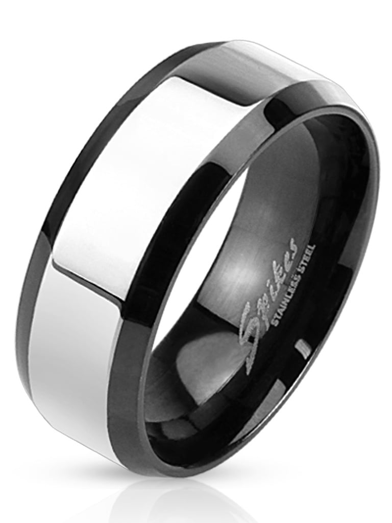 8mm Glossy Center with Beveled Edge Two Tone Stainless Steel Band Men's