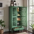 thumbnail image 3 of GZXS Vintage Storage Cabinet w/ 2 Carved Doors & Drawer, Antique Green Finish, Narrow Tall Pantry Cupboard with Adjustable Shelves and Solid Wood Legs, for Bedroom & Living Room Decor, Easy Assembly, 3 of 10