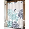 thumbnail image 4 of Turquoise Coastal Turtle No Hook Shower Curtain Waterproof, Bathroom Curtains with Snap in Liners and See Through Top Window, Ocean Coral Nautical Hotel Style Bathtub Curtains Shower 72"Wx96"L, 4 of 8