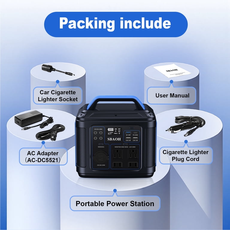 SBAOH Portable Power Station, 300w 296wh Solar Generator 80000mah