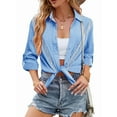 thumbnail image 3 of Female Sparkly Fringe Button Down Shirt Top Country Concert Nashville Western Cowgirl Outfit Blue XL, 3 of 5