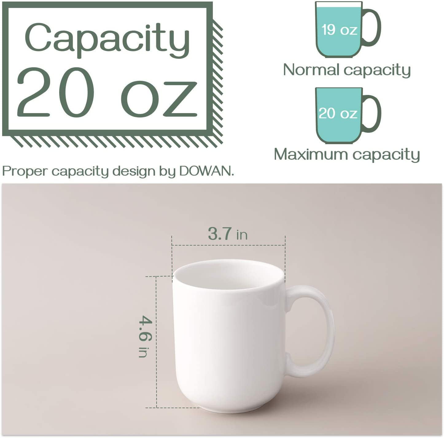 DOWAN Large Coffee Mugs Classic White. 20 Oz Ceramic Coffee Mug Set of 6 
