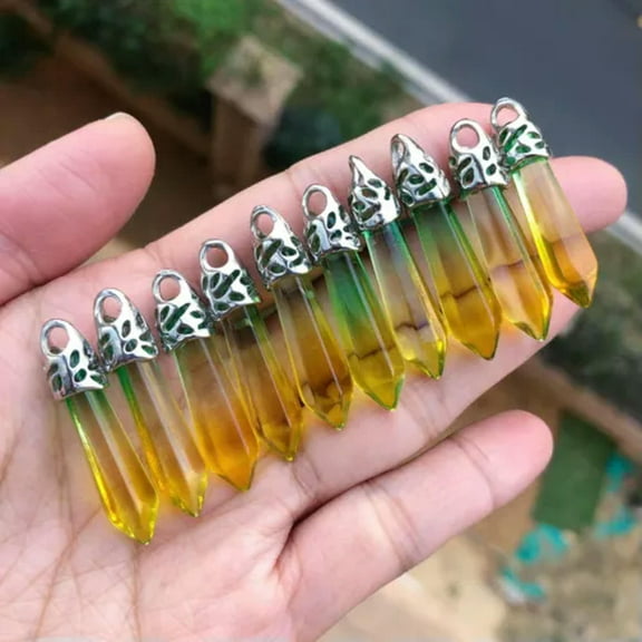 K-KED 10pcs Colors Crystal Hexagon Point Pendant Chakra Reiki Healing Amulet Gift