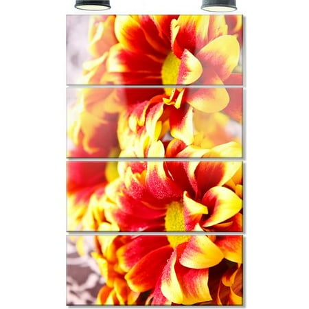 Red Flower Photo - Design Art Red Yellow Flower Background Photo' 4 Piece Photographic Print on Metal Set