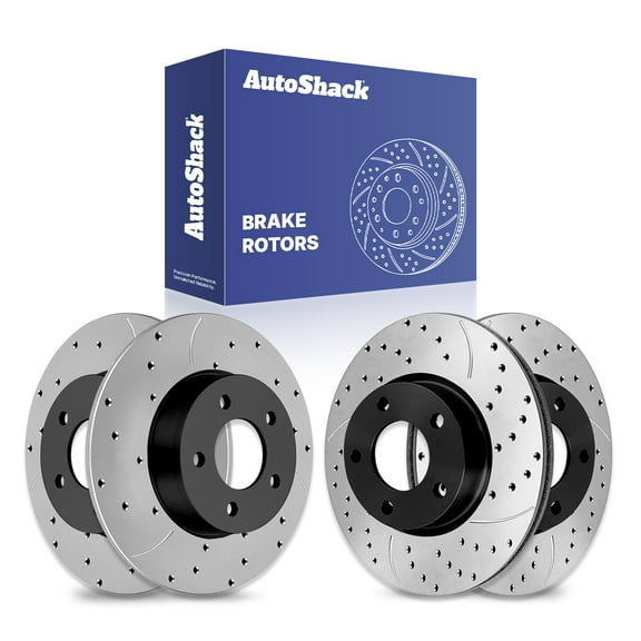AutoShack Front Vented & Rear Solid Drilled & Slotted E-Coated Brake Rotors 4-PC Set Replacement for 2010-2013 Mazda 3 Sport ShadowGuard