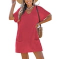thumbnail image 2 of MLQIDK Women's V Neck Pocket Knit Swim Dress Casual Solid Color Beach Cover Up Bathing Suit Modest Long Sleeve Swimwear 2026 Plus Size Hot Pink S, 2 of 6