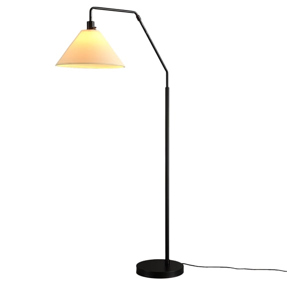 65" Floor Lamp, Matte Black, Off-White Tapered Fabric Shade, On/Off Rotary Switch on Socket, 5-Foot Black Cord, 1-Light, 100W E26/Medium Base Bulb