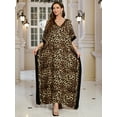 thumbnail image 2 of Womens Leopard Print Kaftan Dress V Neck Batwing Sleeve Loose Maxi Long Boho Caftan for Beach Vacation Party, 2 of 9