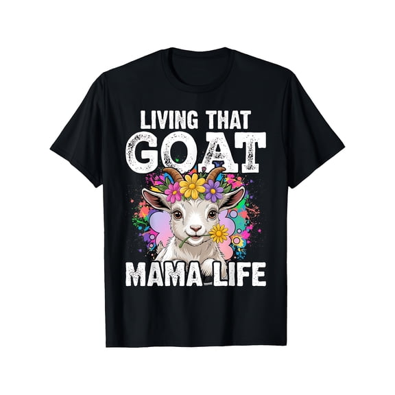 Women's Funny Cute Floral Goat Mama Life Graphic Cotton T-Shirt
