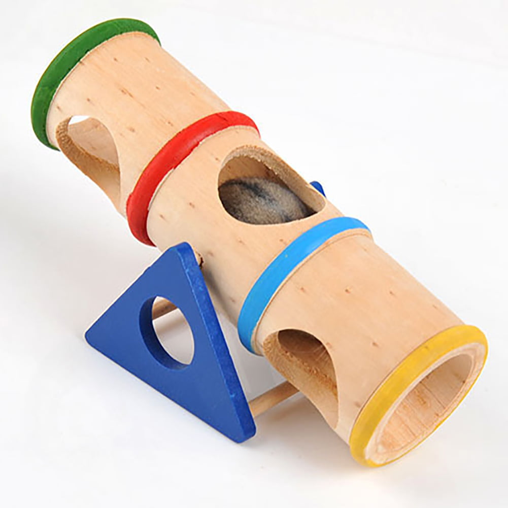 Wooden Hamster Pet Seesaw Barrel Tube Tunnel Cage House Hide Play Climing Toy US 