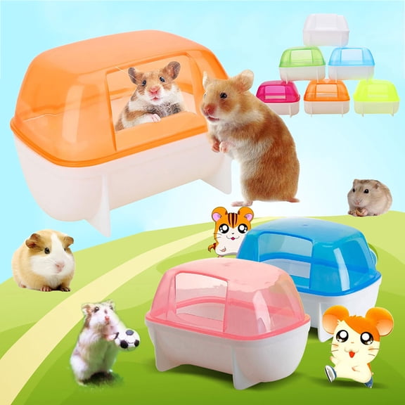 Visland Pet Hamster Bath House,Chinchilla Bathroom Sauna Toilet Small Animal Transparent Sand Room Rat Hideout Nest Cave Cage Hut, Random Color