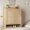 thumbnail image 2 of Rattan Shoe Cabinet with 4 Tier Storage Shelves, Modern Wooden Boho with Double Doors, Tall Shoe Organizer Cabinet for Entryway, Hallway, Natural Oak, 2 of 9