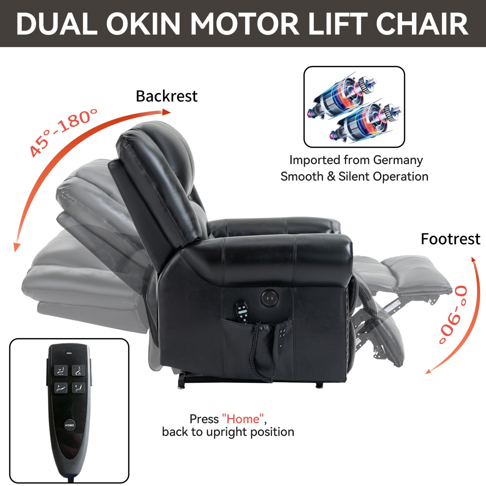 Leumius Large Power Lift Recliner Chair for Elderly,Single Sofa Chair with Massage and Heat,Electric Lift Recliner Single Sofa with Side Pocket for Living Room,Black