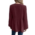 thumbnail image 4 of MAWCLOS Ladies Loose Puff Sleeves Tunic Blouse Spring Buttons Decor Chiffon Tops Claret XXL, 4 of 4