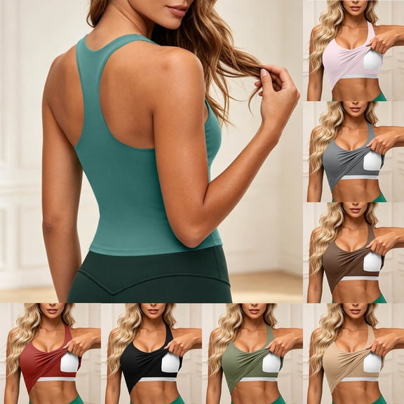 yoeyez Womens Workout Tank Tops with Built-in Shelf Bra Crew Neck Racerback Ribbed Cami Seamless Slim Fitted Yoga Tanks for Athletic, Gym, Running Mint Green,S