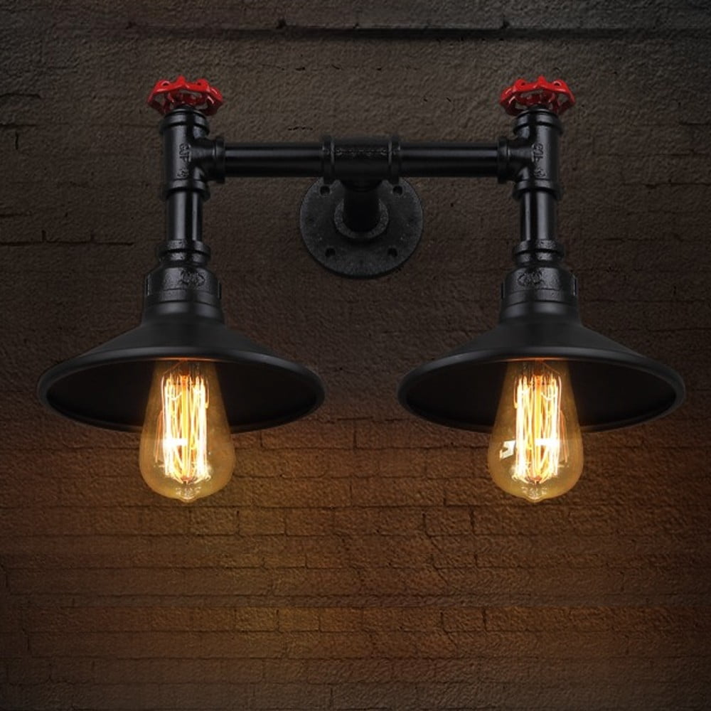 Litfad Industrial 2-Light Vanity Lighting Metal Water Pipe Steampunk Wall Lamp Sconce Light Fixture for Parlor