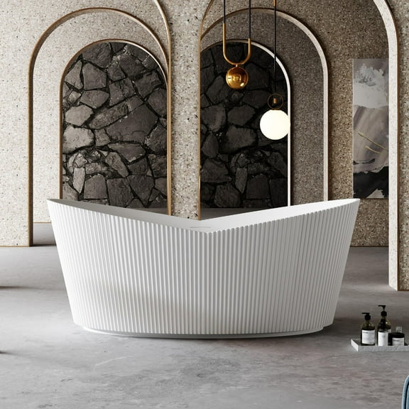 Vertical 67 Inch Acrylic Fluted Double Slipper Freestanding Tub