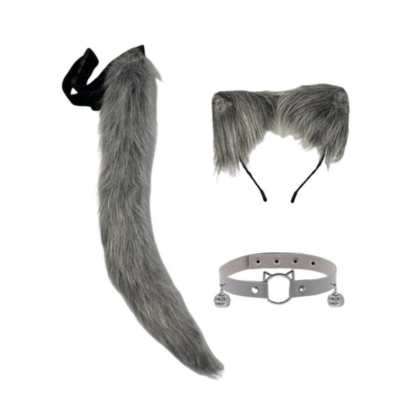 Conjunto de 3 piezas de orejas y cola de , disfraz de cosplay para fiesta de actuación en escenario Gris